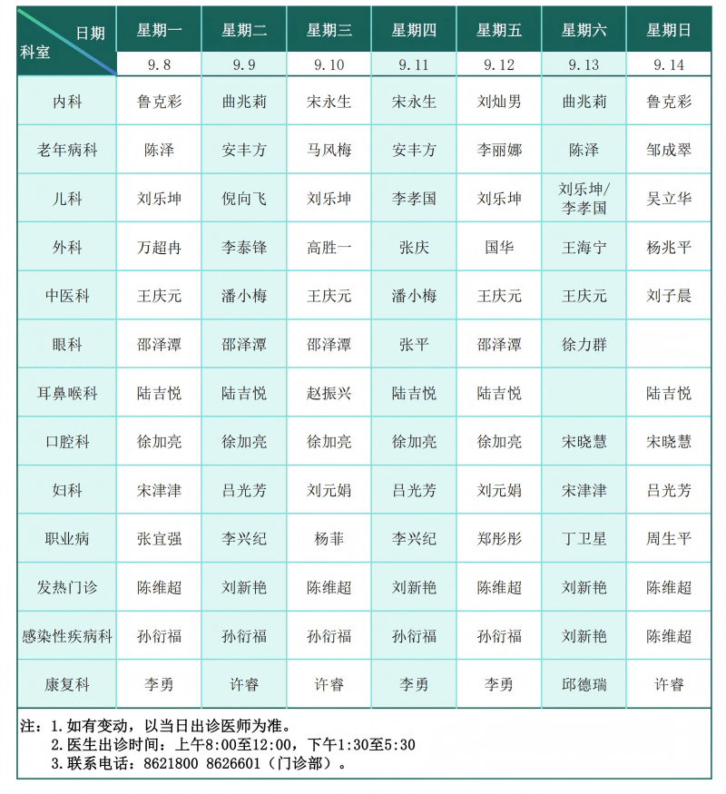 门诊排班表（2025.9.8--9.14）_01_副本(1).png